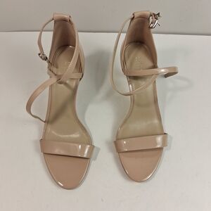 MICHAEL KORS Ankle Strap Stiletto Heels Nude Patent Leather Sandals 7M Holiday P